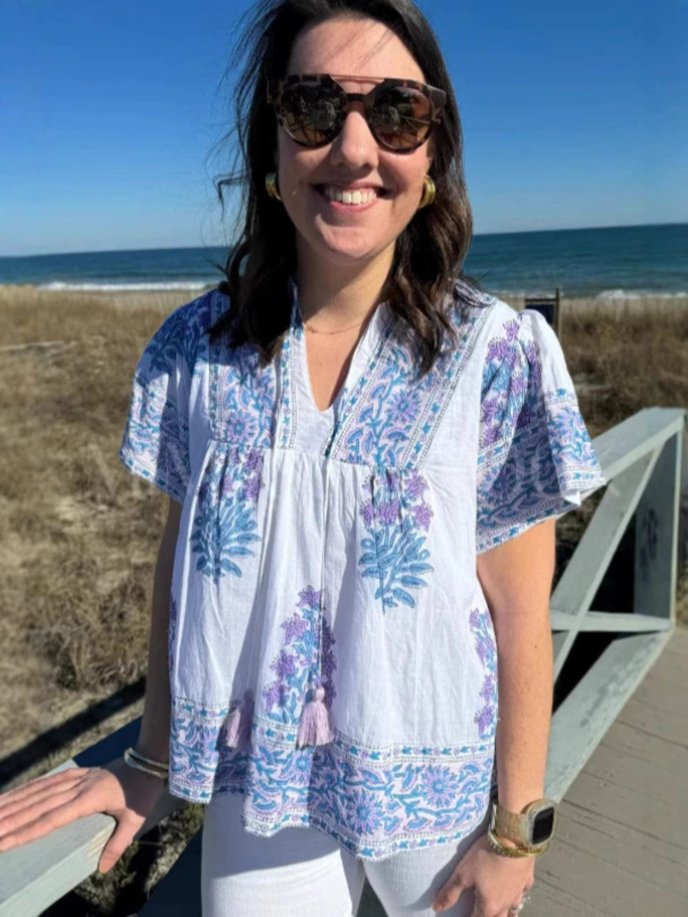 Zara Summer Countryside Floral Print Puff Sleeve Blouse